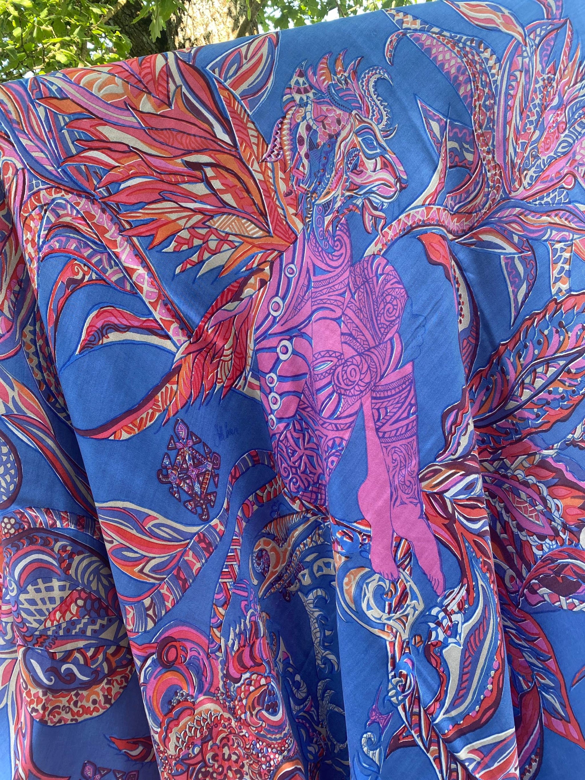 Schal BONDED IN GARDEN EDEN, Kaschmir & Seide Doubleface, blau, Ldt #2