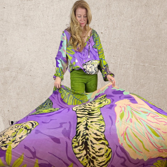 TIGER POND Seidentunika, grün & lila & blau, limited
