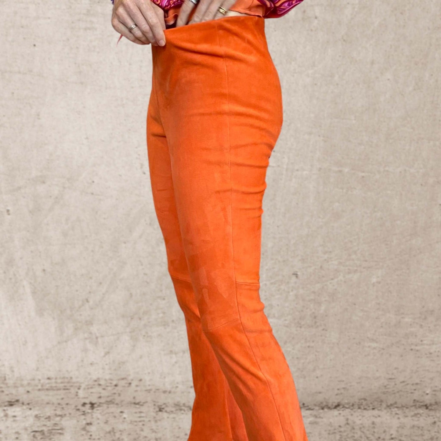 Lederhose mit Schlag, Stretch-Lammleder, orange, exkl. Masskonfektion