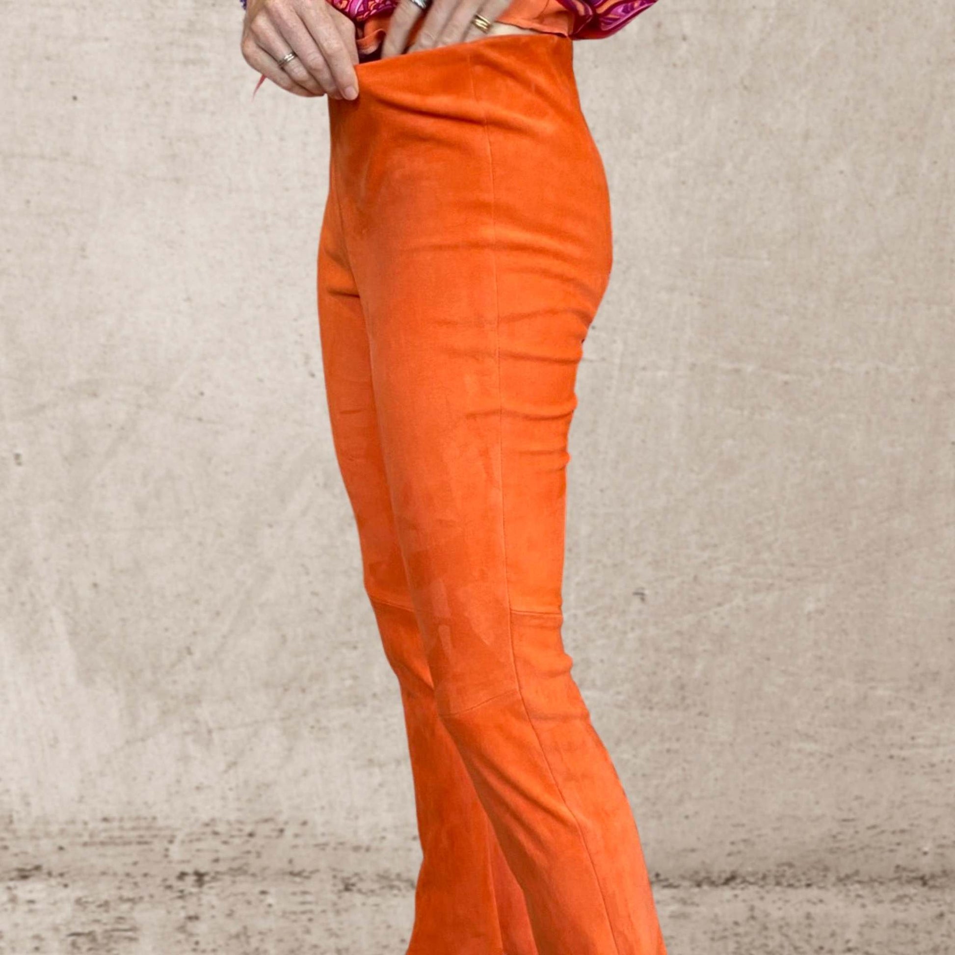 Lederhose mit Schlag, Stretch-Lammleder, orange, exkl. Masskonfektion