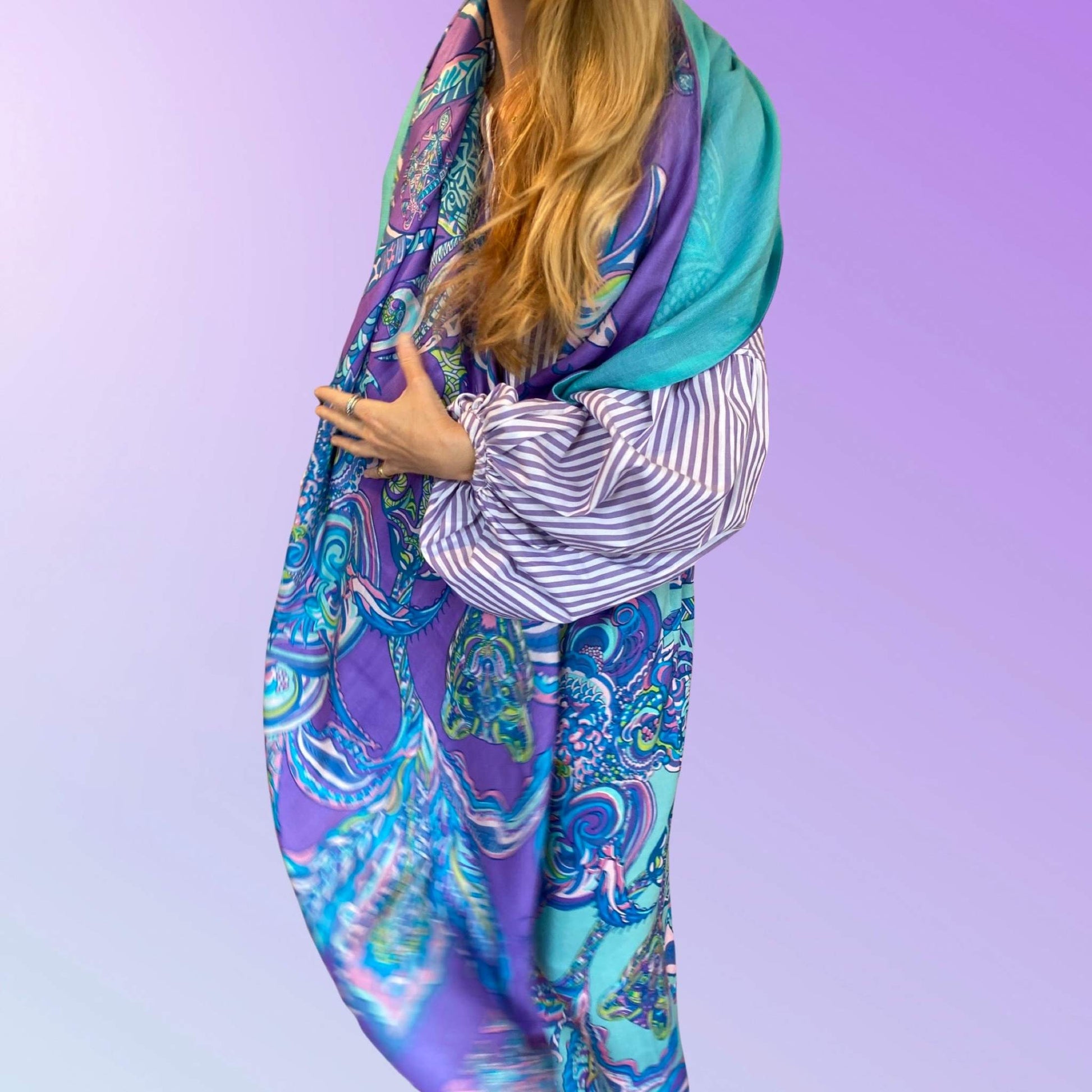 Schal BONDED IN GARDEN EDEN, Kaschmir & Seide Doubleface, purple, LIMITED #2