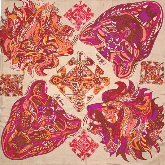 WILD LIFE Kaschmir Carre Tuch, Doubleface, beige & pink orange, limitiert 4/5