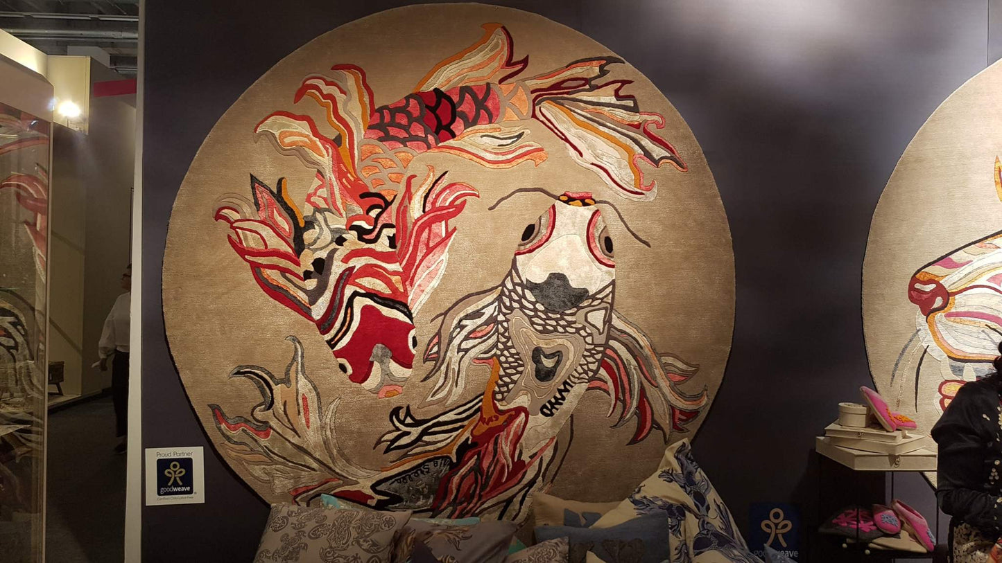 Teppich Kunst KOI LOVERS, 260 x 260 cm, Knüpfzeit ca.270 Tage, Unikat