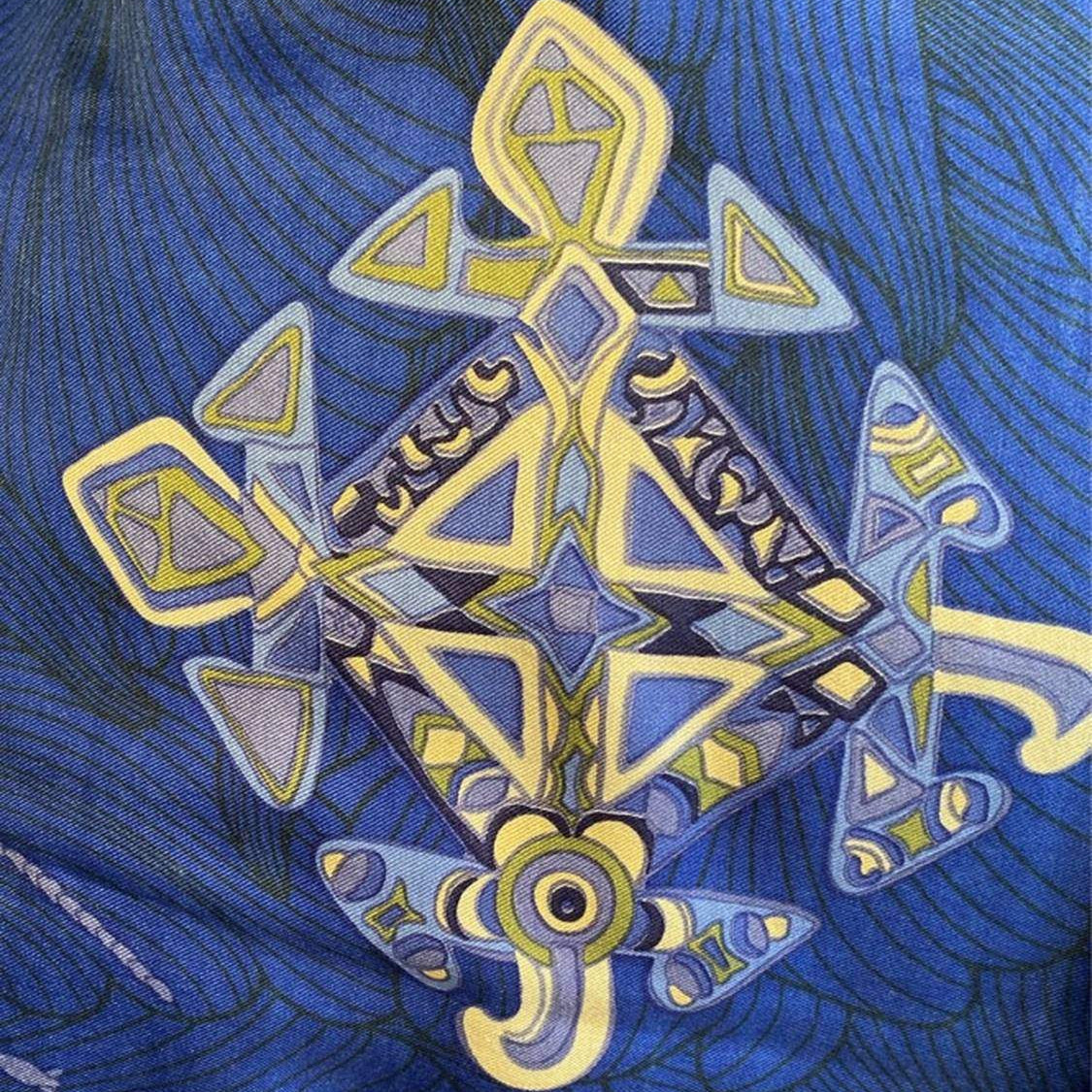 Schal zweilagig doubleface Seide bedruckt "JUST BEES" 100x200 Rückseite 100% Kaschmir Blau-Grün