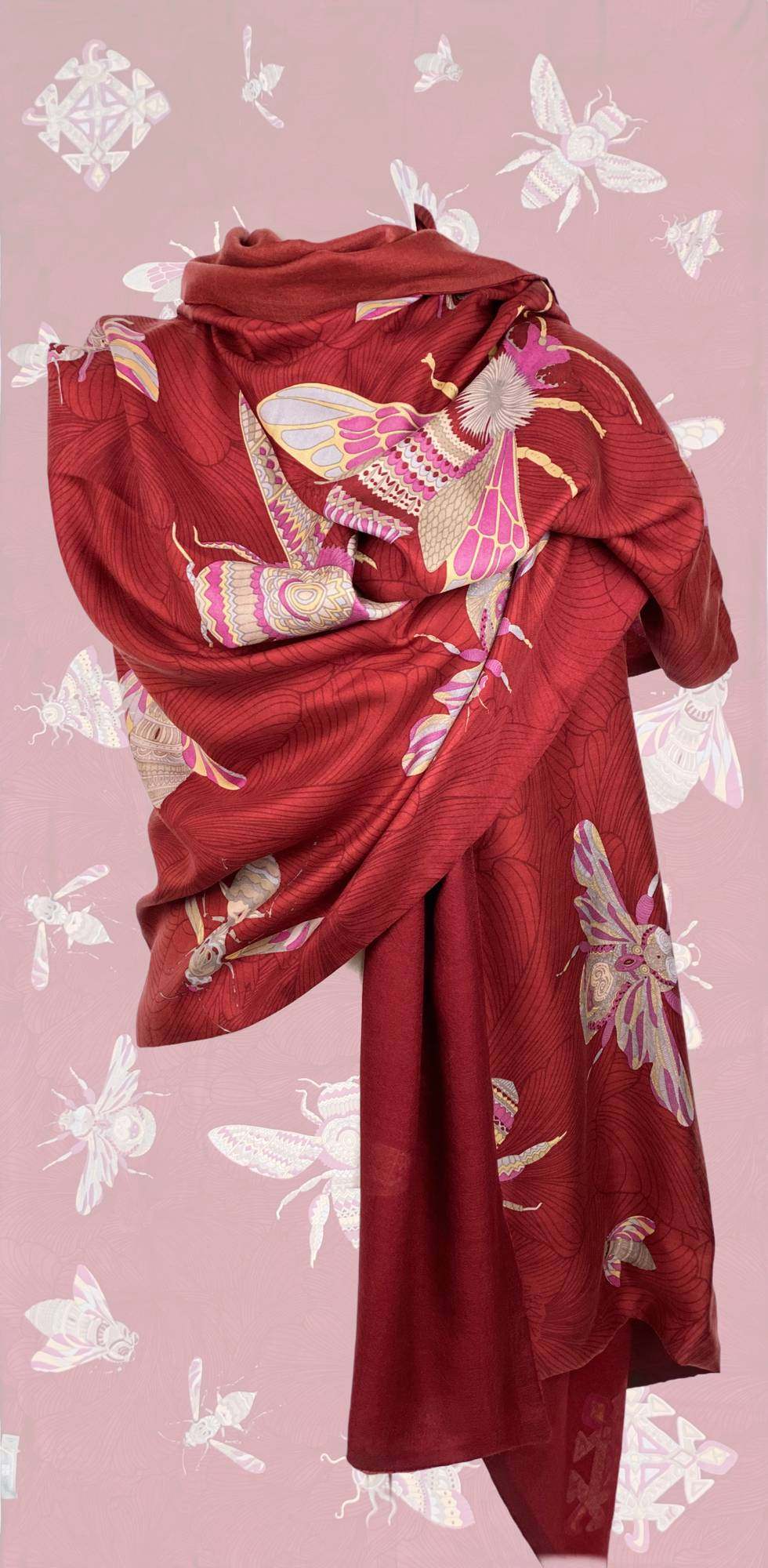 Schal Kaschmir und Seide, JUST BEES, double face, 100x200 Rot-Bordeaux