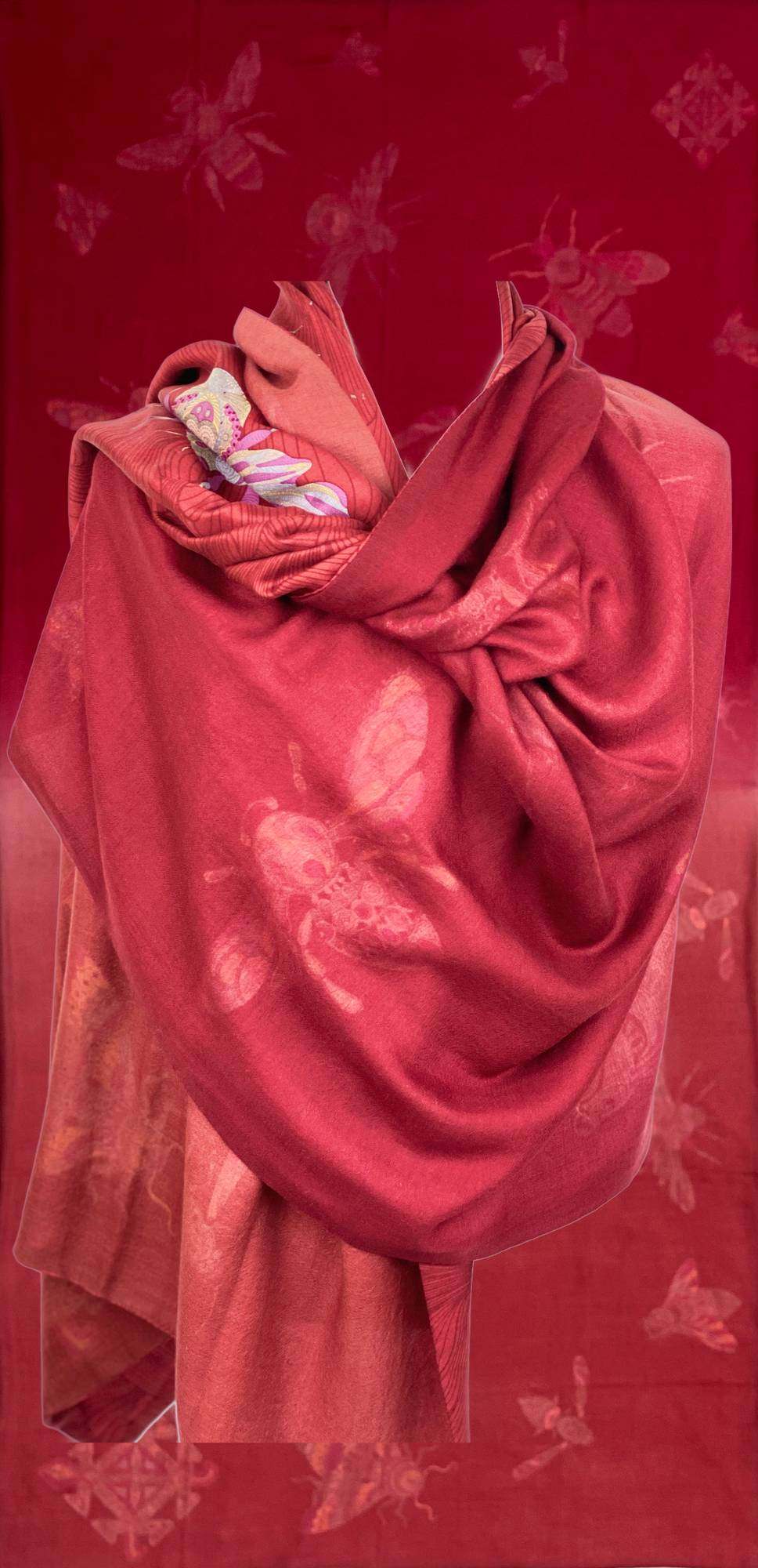 Schal Kaschmir und Seide, JUST BEES, double face, 100x200 Rot-Bordeaux