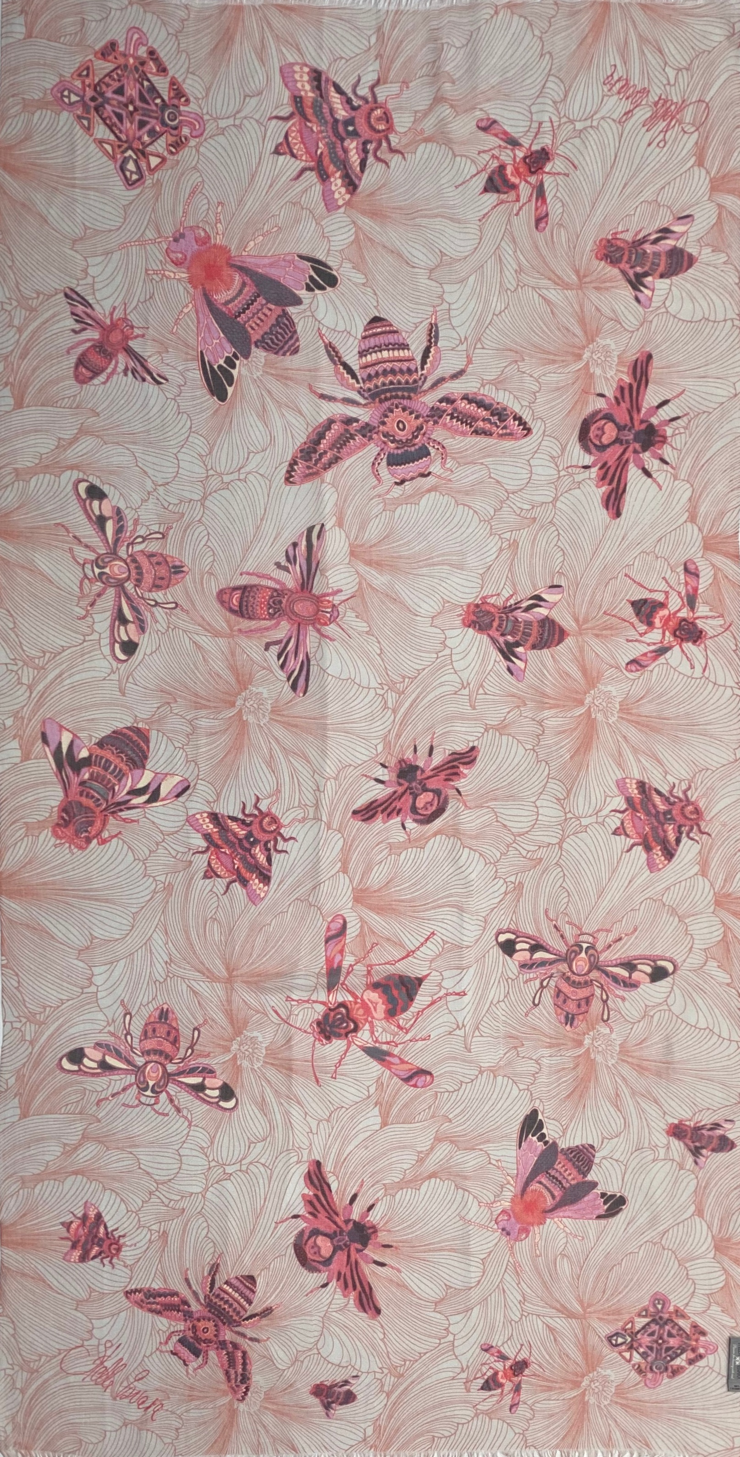 XL-Schal, 200 x 100 cm, 100 % feinster Changra-Baby-Kaschmir, Handmade, mit Bio-Farben bedruckt, die Kanten sind hand-rolliert, Limited Edition 5 St.