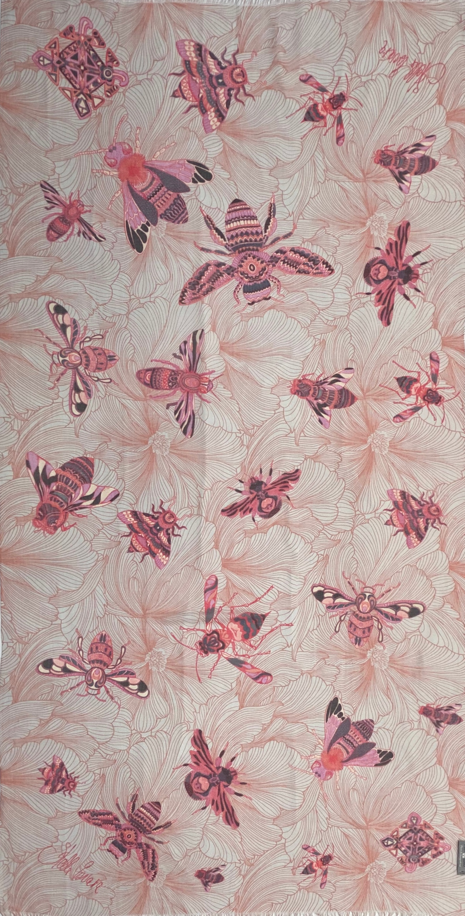 XL-Schal, 200 x 100 cm, 100 % feinster Changra-Baby-Kaschmir, Handmade, mit Bio-Farben bedruckt, die Kanten sind hand-rolliert, Limited Edition 5 St.