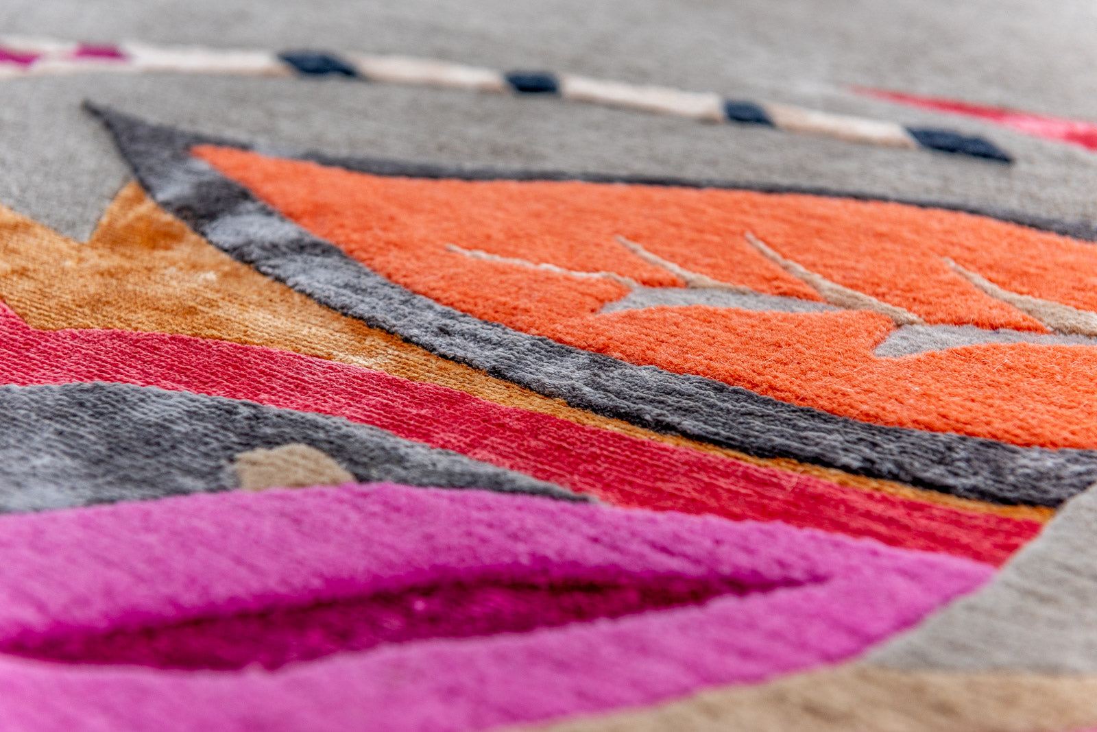 Teppich Kunst Unikat FIRE FLAMINGO, 260x260 cm, Knüpfzeit ca. 270 Tage