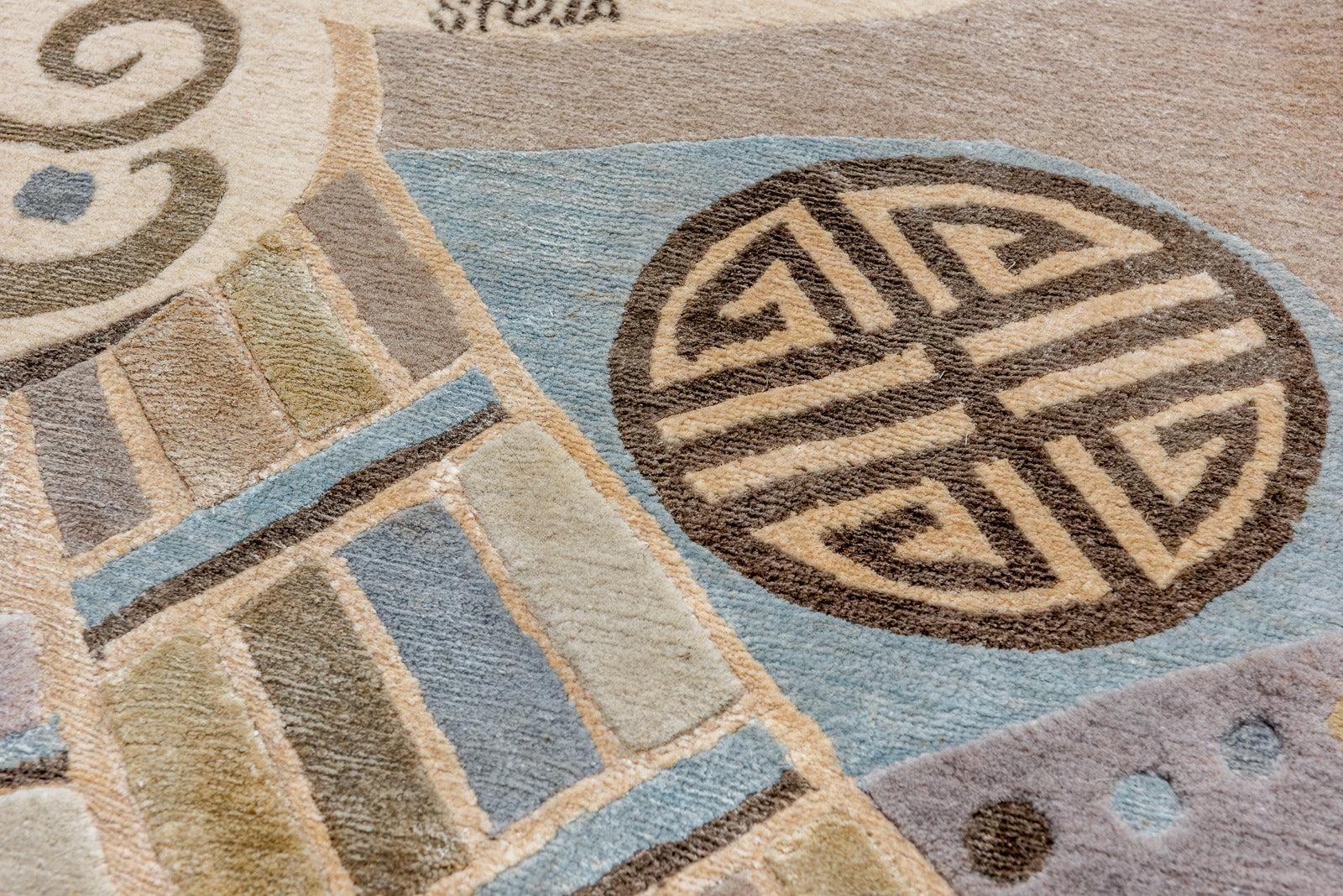 Detail, Design Teppich Unikat "LAST SAMURAI", beige, handgeknüpft 220 x 220 cm