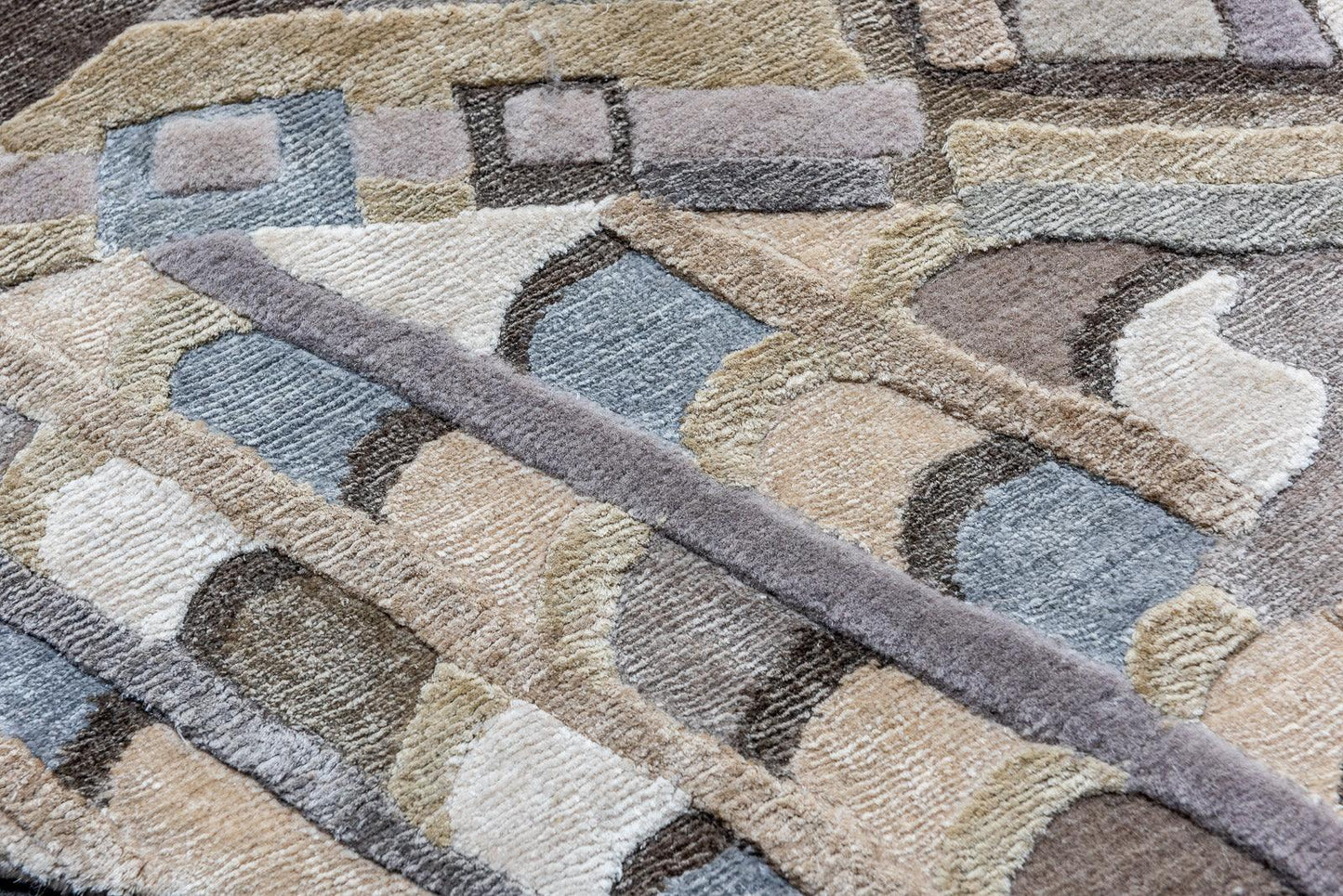 Design Teppich Unikat "LAST SAMURAI", beige, handgeknüpft 220 x 220 cm