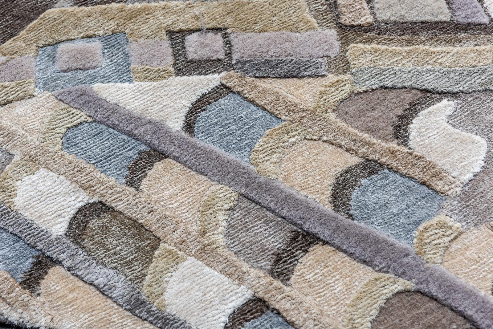 Design Teppich Unikat "LAST SAMURAI", beige, handgeknüpft 220 x 220 cm