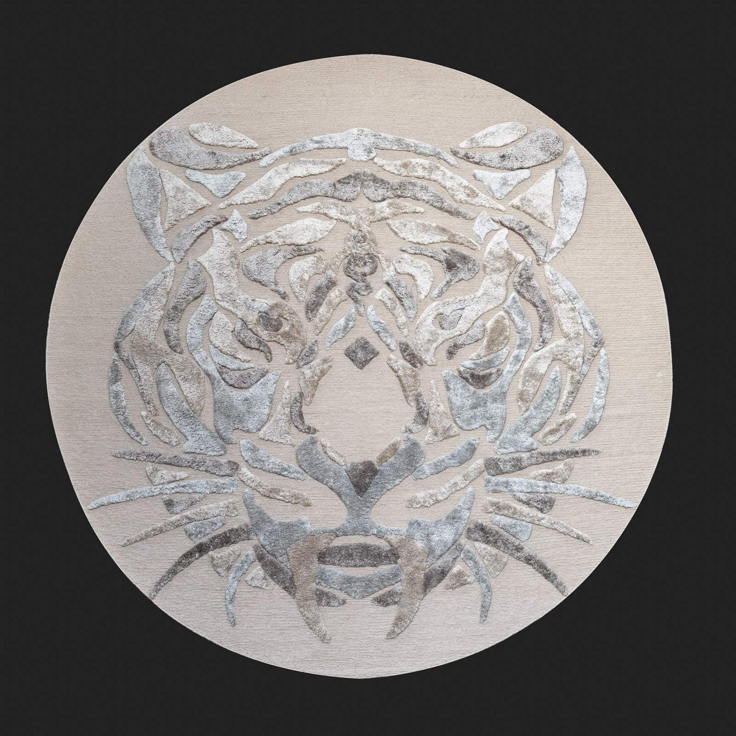 SNOW TIGER - Art Rug - Unique - Designer Rug - Hand-knotted in Nepal - 260 x 260 - off white and taupe Tibetan wool & silk