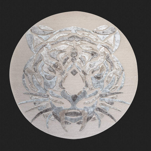 SNOW TIGER - Art Rug - Unique - Designer Rug - Hand-knotted in Nepal - 260 x 260 - off white and taupe Tibetan wool & silk