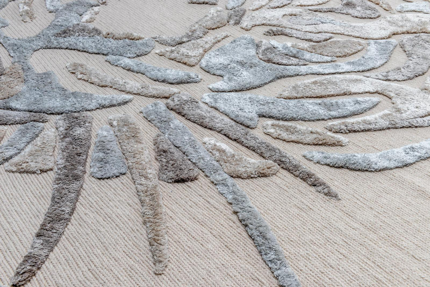 SNOW TIGER - Art Rug - Unique - Designer Rug - Hand-knotted in Nepal - 260 x 260 - off white and taupe Tibetan wool & silk