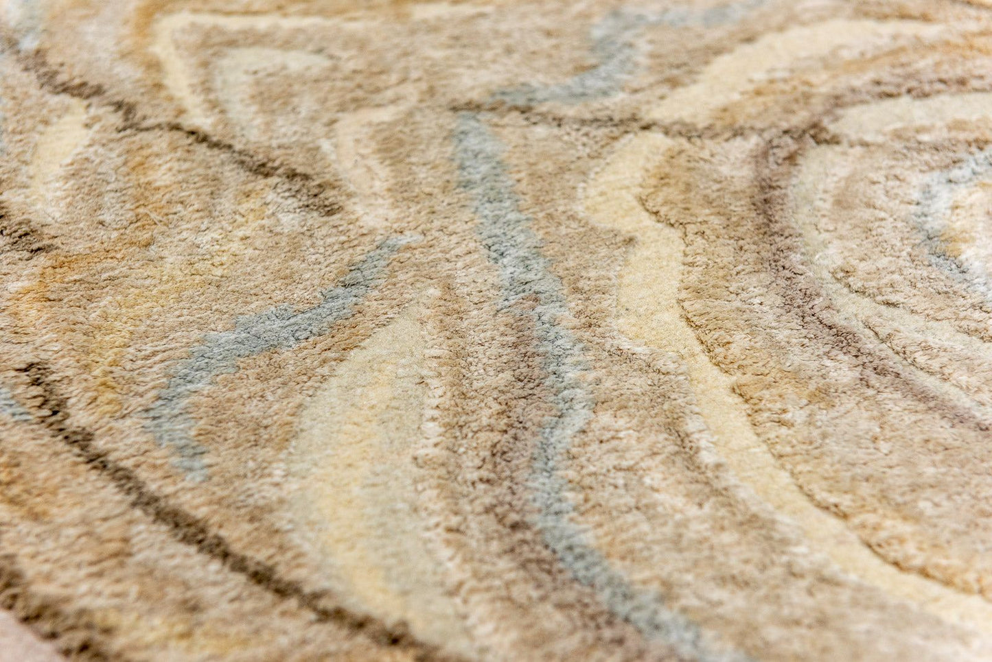 Teppich Kunst -  WILD TIGER - 200x100 cm - Teppich Läufer - Handgenüpft in Nepal - Beige Taupe - Handgeknüpft
