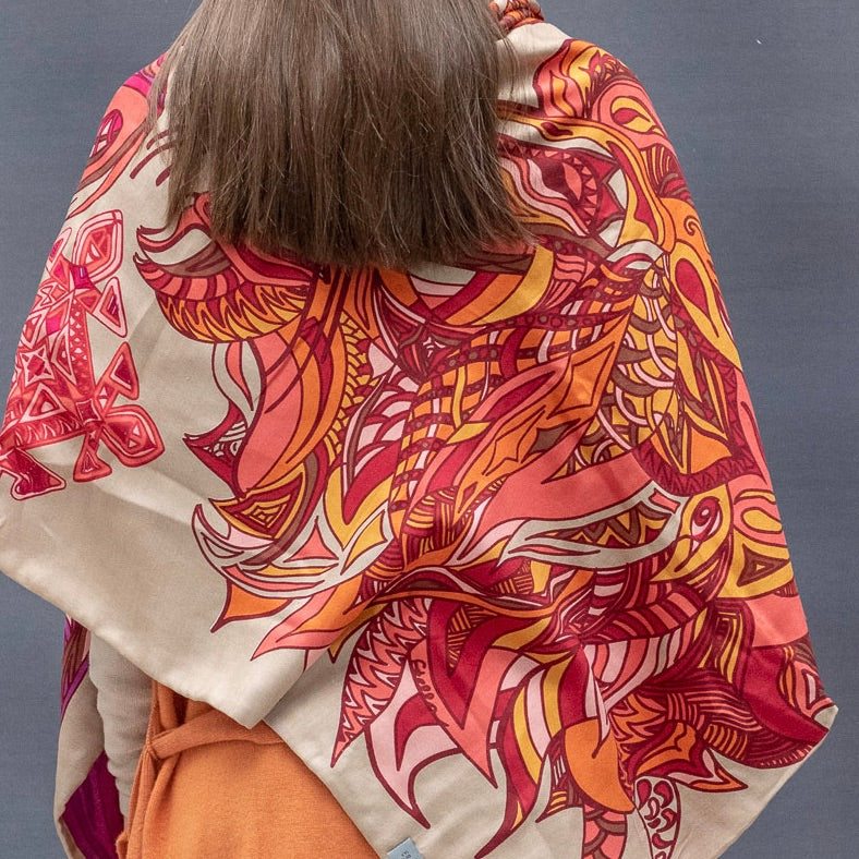 WILD LIFE Kaschmir Carre Tuch, Doubleface, beige & pink orange, limitiert 4/5