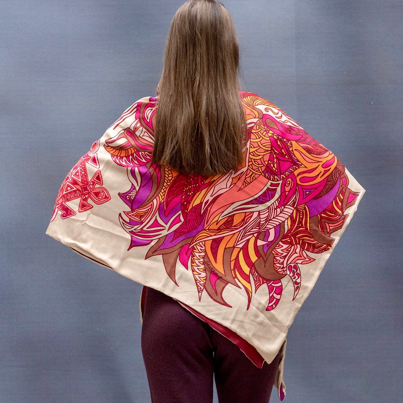 WILD LIFE Kaschmir Carre Tuch, Doubleface, beige & pink orange, limitiert 4/5