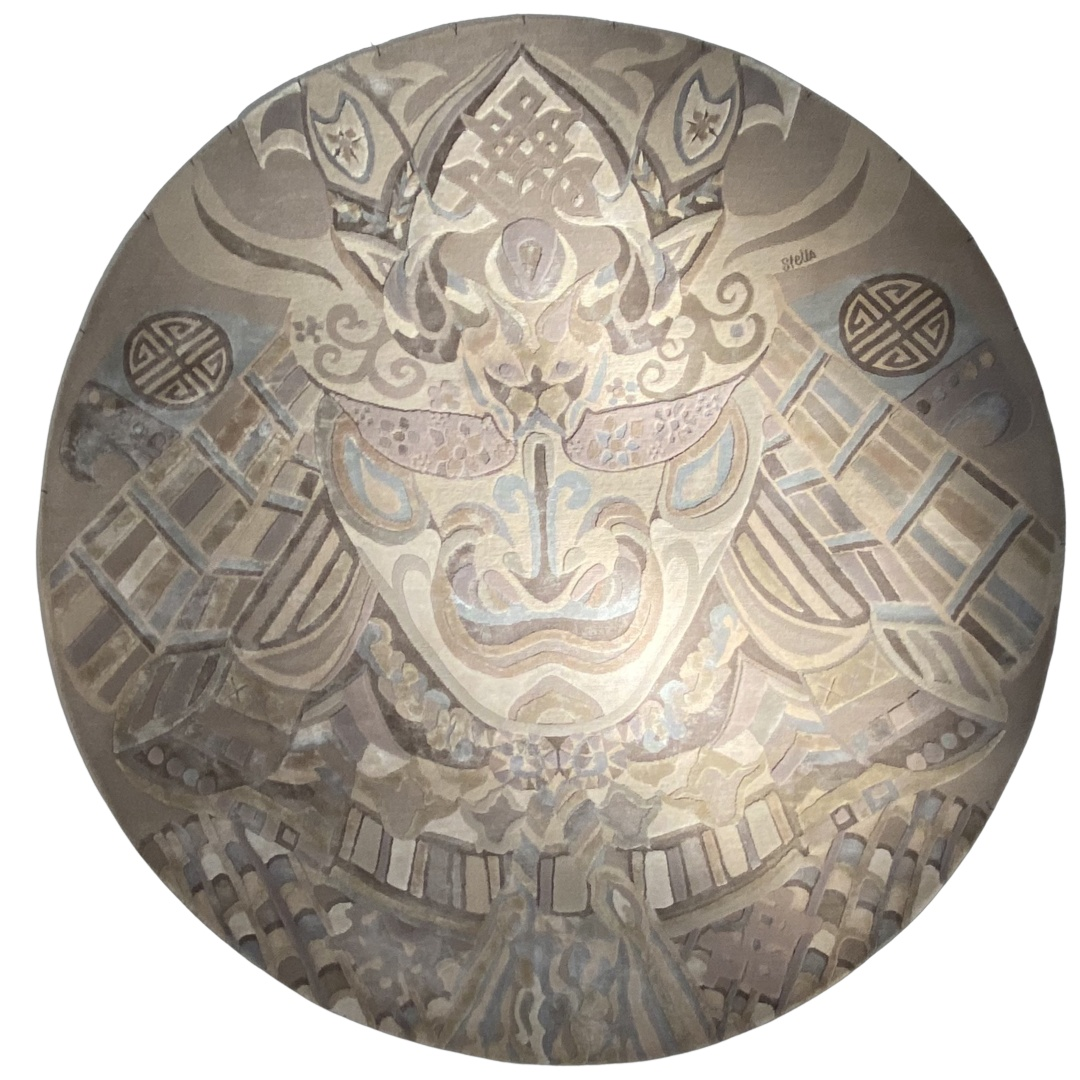 Design Teppich Unikat "LAST SAMURAI", beige, handgeknüpft 220 x 220 cm