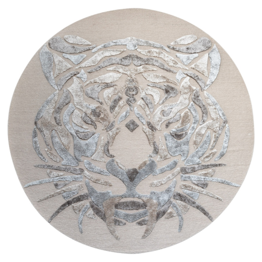 SNOW TIGER - Art Rug - Unique - Designer Rug - Hand-knotted in Nepal - 260 x 260 - off white and taupe Tibetan wool & silk