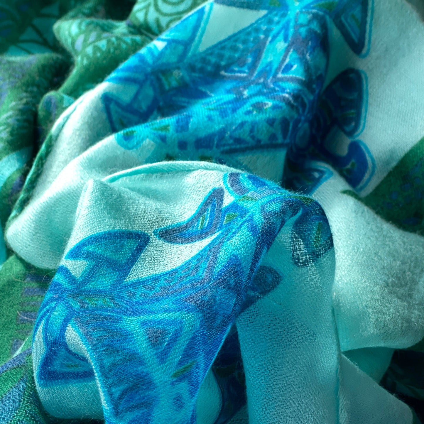 SOUL LEAVES Changra Kaschmir Schal/Stola, blau & Türkis & grün