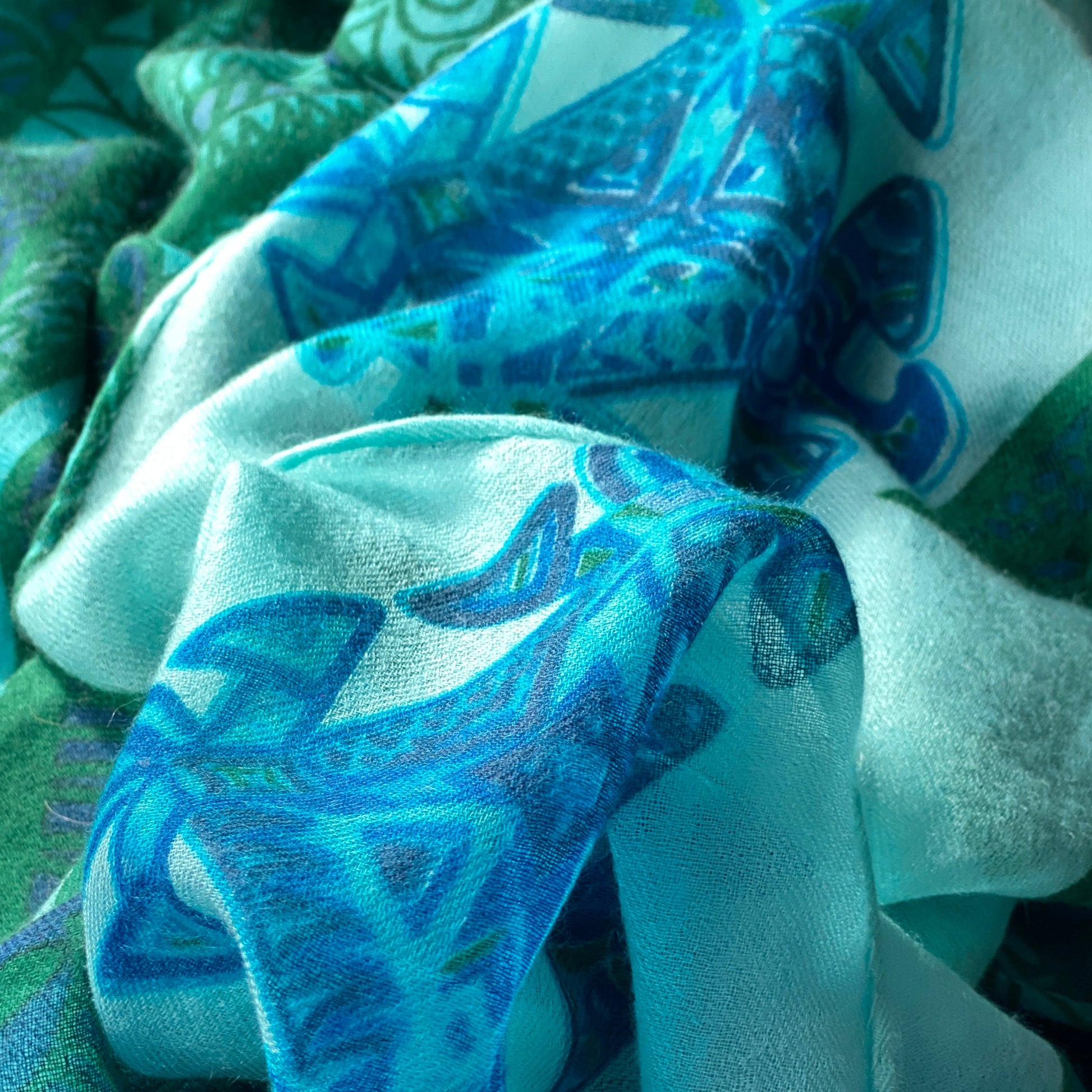 SOUL LEAVES Changra Kaschmir Schal/Stola, blau & Türkis & grün