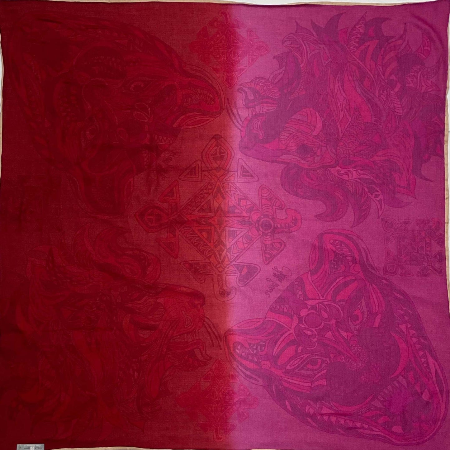 WILD LIFE Kaschmir /Seide Carre Tuch, Doubleface, rot & pink orange, limitiert 3/3