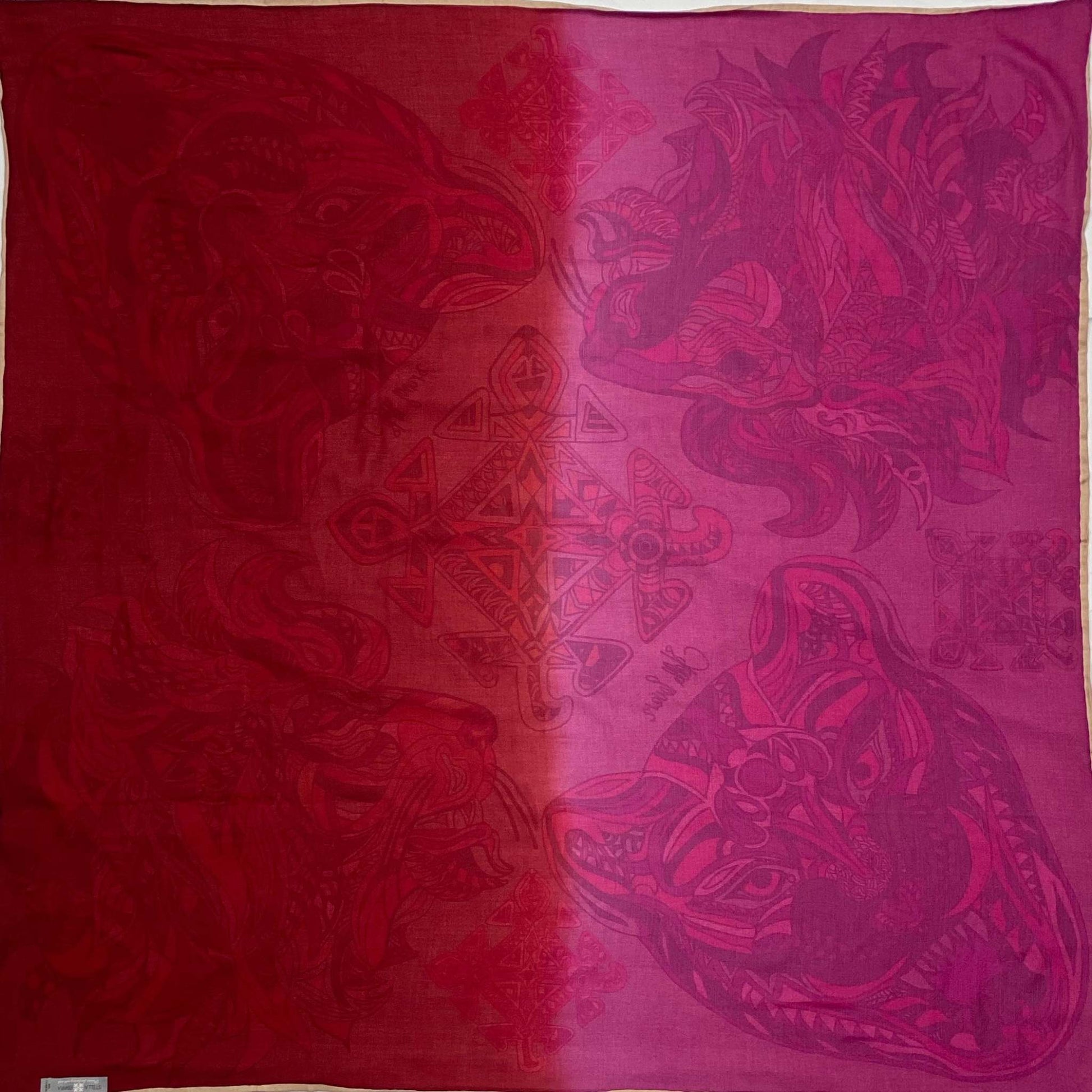 WILD LIFE Kaschmir /Seide Carre Tuch, Doubleface, rot & pink orange, limitiert 3/3