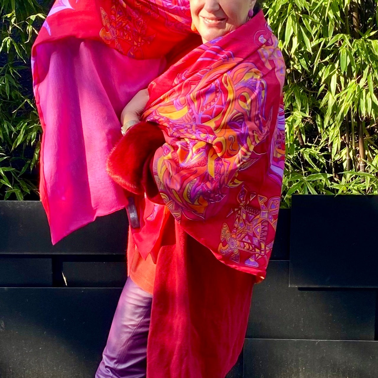 WILD LIFE Kaschmir /Seide Carre Tuch, Doubleface, rot & pink orange, limitiert 3/3