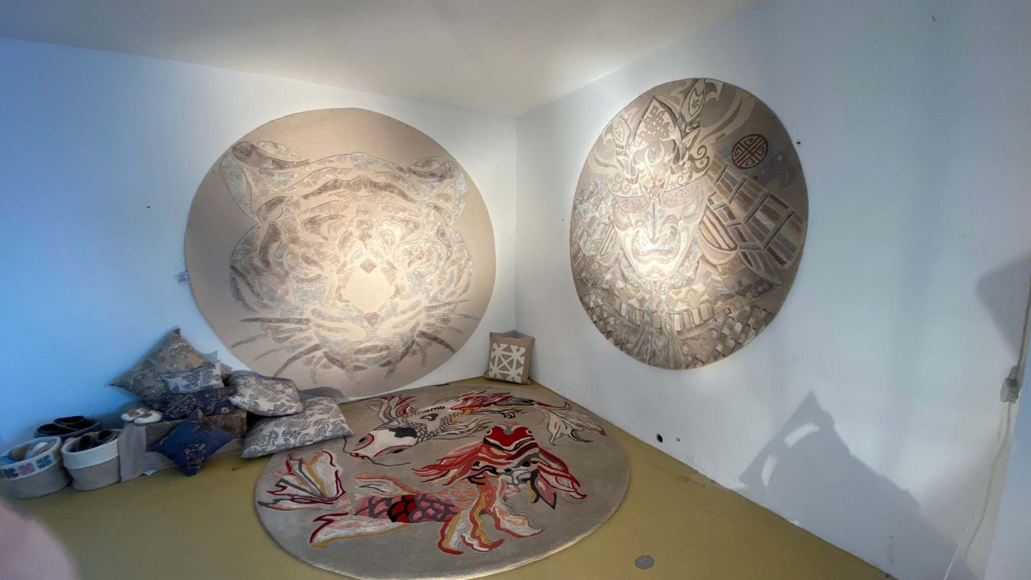 Teppich Design Unikat "LAST SAMURAI", beige, handgeknüpft 220 x 220 cm