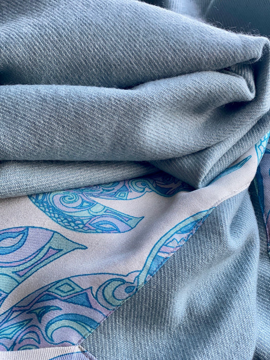 Plaid ESVARA TURTLES on silk, 100% Twill weave Kaschmir, blau