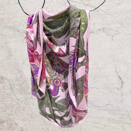 FLAMINGO GARDENS Changra Kaschmir Schal/Stola, Rosa & Grün, Limitierte Edition