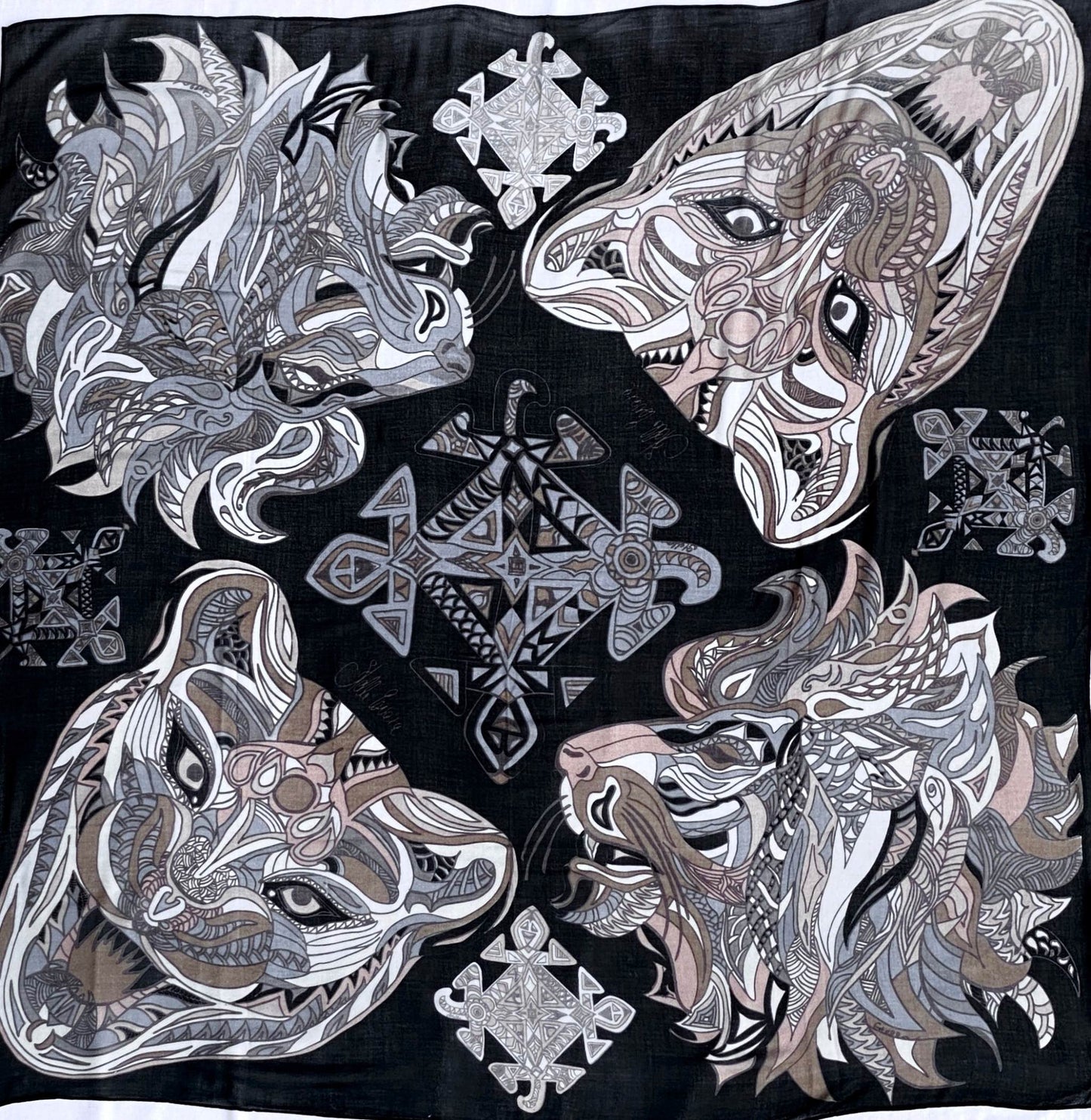 Tuch WILD LIFE Kaschmir, 150x150cm, Handgewebt, taupe&black, limitiert