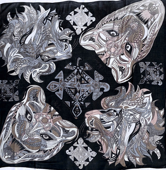 Tuch WILD LIFE Kaschmir, 150x150cm, Handgewebt, taupe&black, limitiert