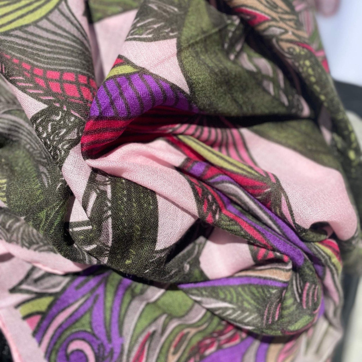 FLAMINGO GARDENS Changra Kaschmir Schal/Stola, Rosa & Grün, Limitierte Edition