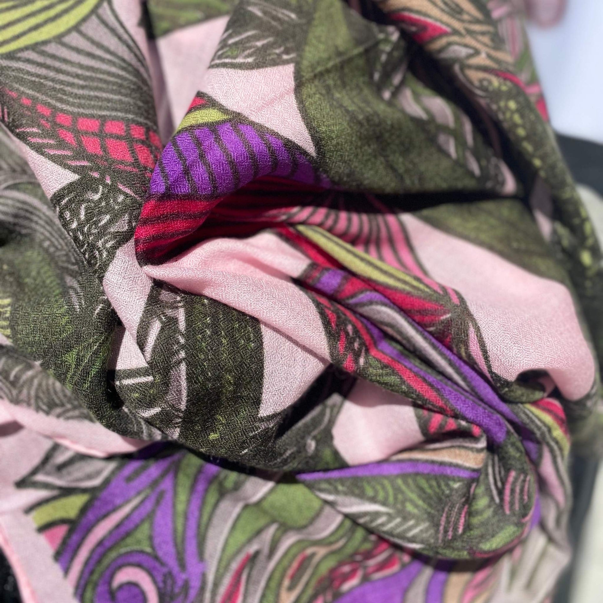 FLAMINGO GARDENS Changra Kaschmir Schal/Stola, Rosa & Grün, Limitierte Edition