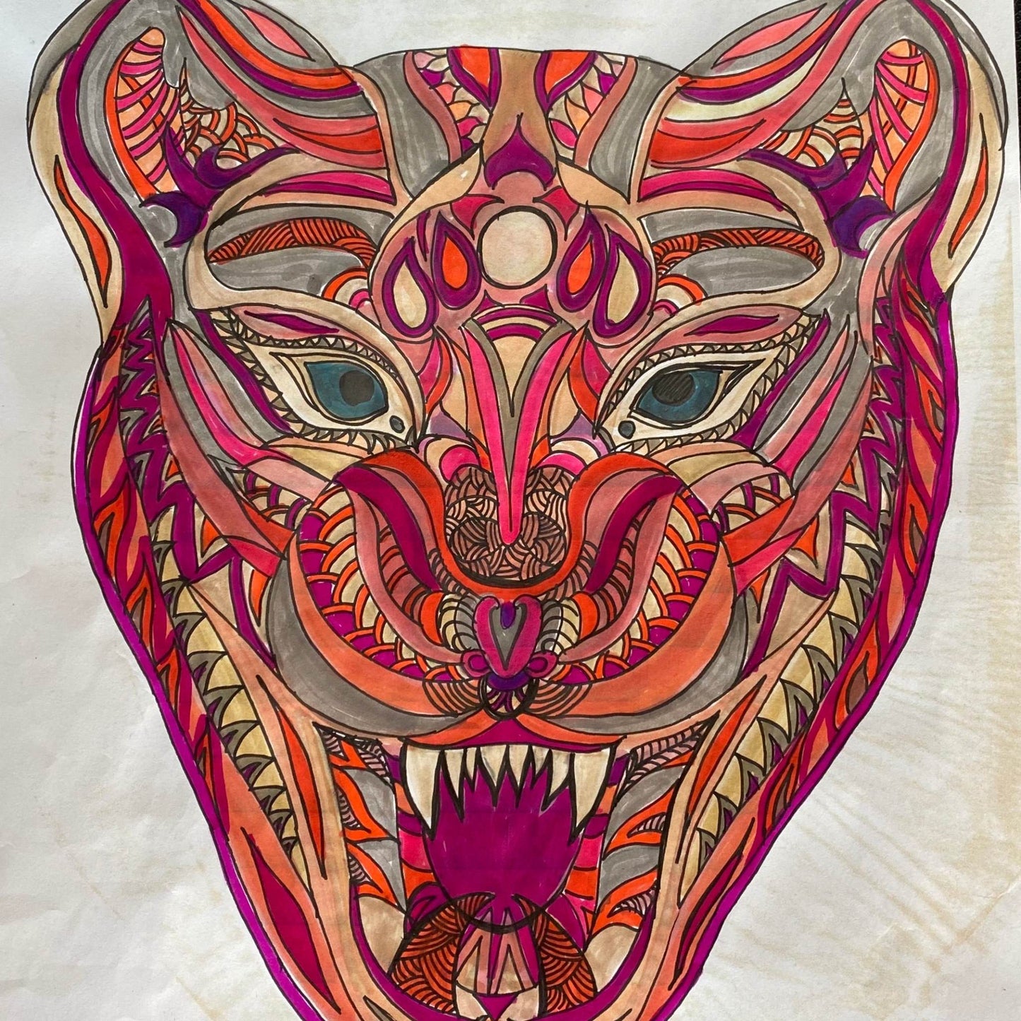 WILD LIFE Kaschmir /Seide Carre Tuch, Doubleface, rot & pink orange, limitiert 3/3