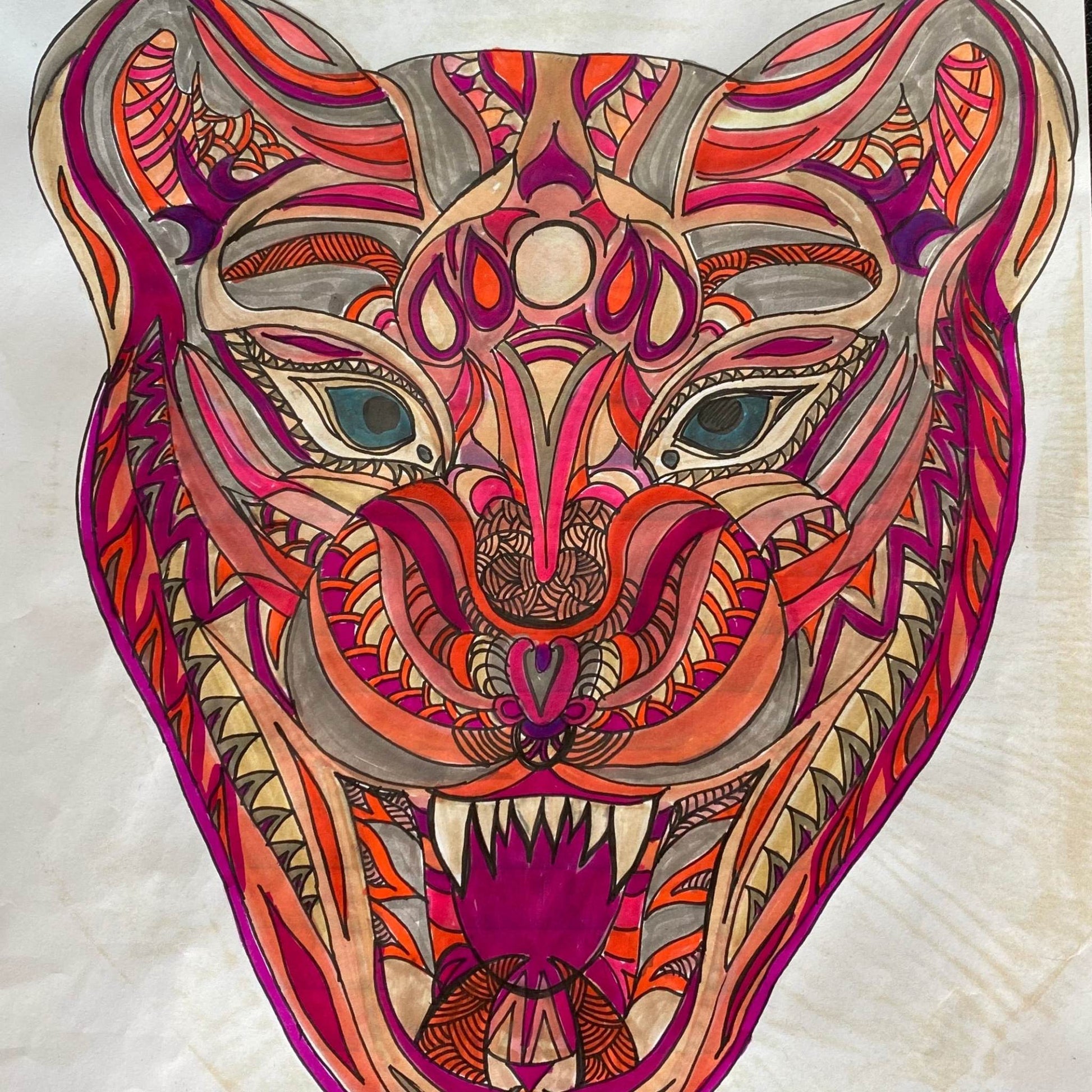 WILD LIFE Kaschmir Carre Tuch, Doubleface, beige & pink orange, limitiert 4/5