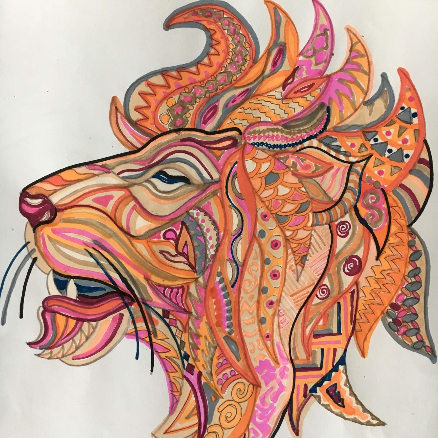 WILD LIFE Kaschmir Carre Tuch, Doubleface, beige & pink orange, limitiert 4/5