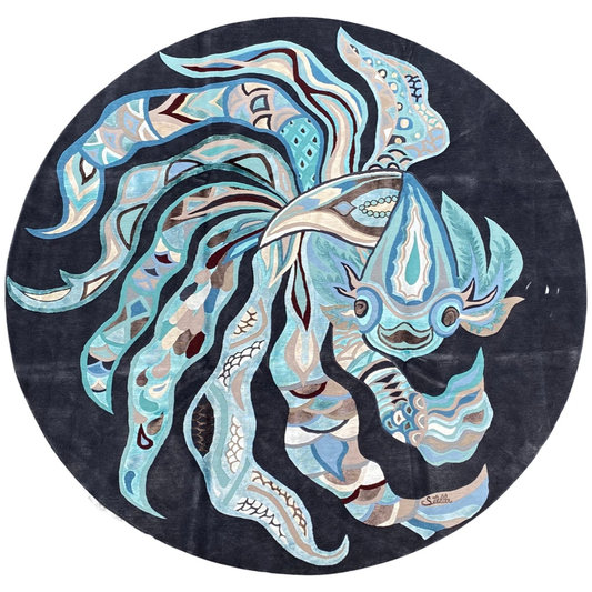 HAPPY FISH 1 - Unique carpet - Unique Designer Rug 260 cm - Knotting time approx. 270 days