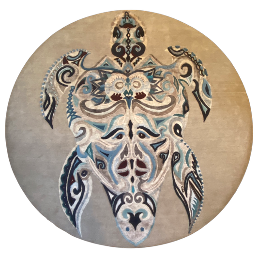 "TURTLE LOVE" carpet art - unique - designer rug - 200 x 200 - hand-knotted - Tibetan wool & silk