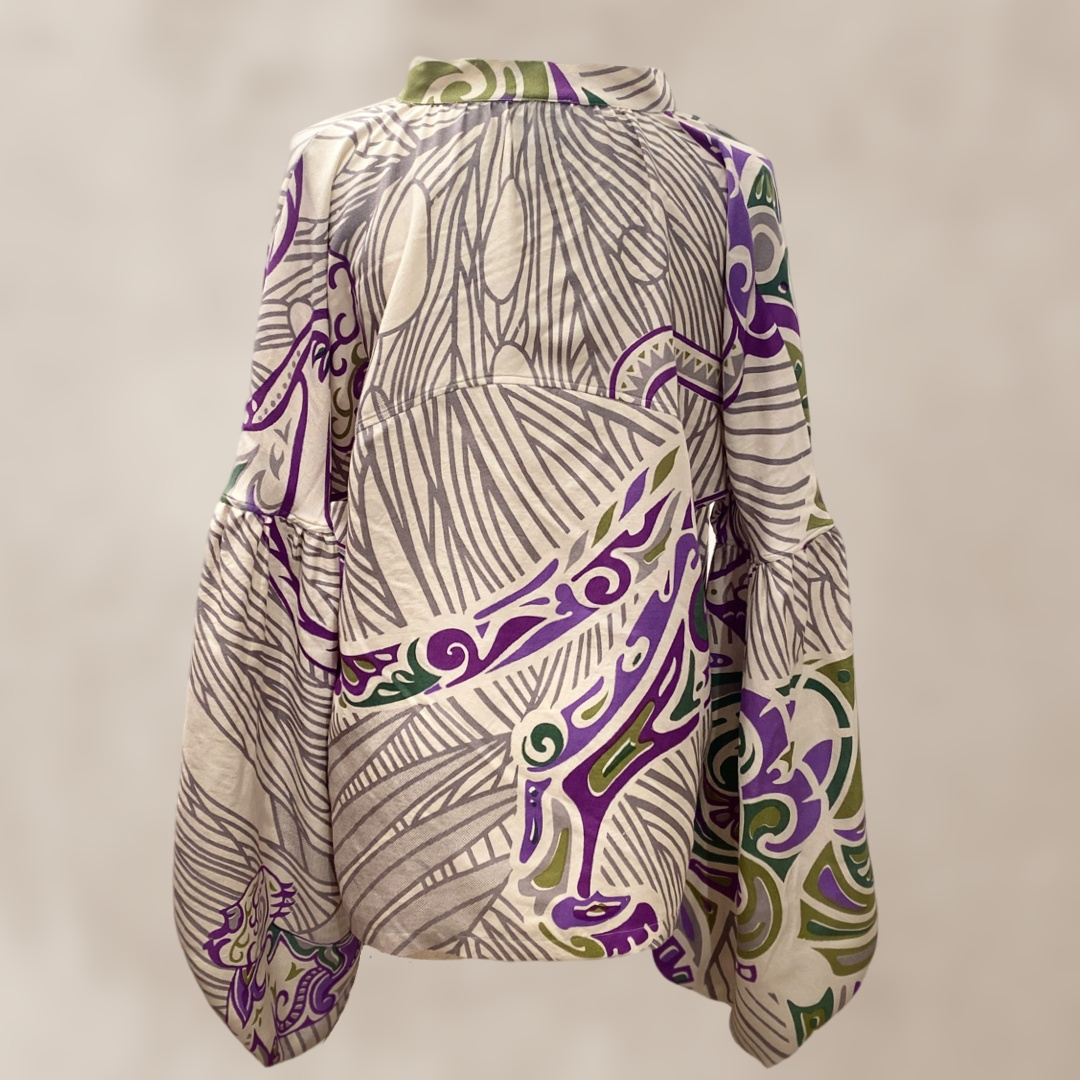 Bluse JUNGLE LOVE GREEN mit Ballon-Ärmeln Seide, Limited Stella Esvara