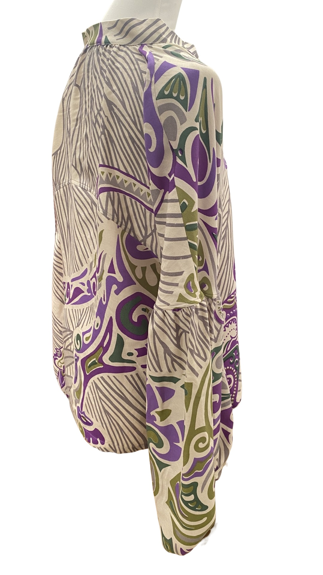 Bluse JUNGLE LOVE GREEN mit Ballon-Ärmeln Seide, Limited Stella Esvara