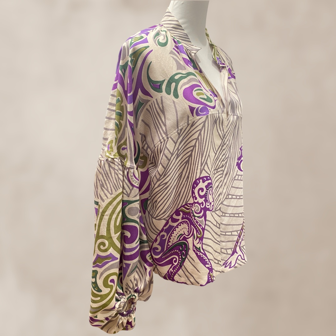 Bluse JUNGLE LOVE GREEN mit Ballon-Ärmeln Seide, Limited Stella Esvara