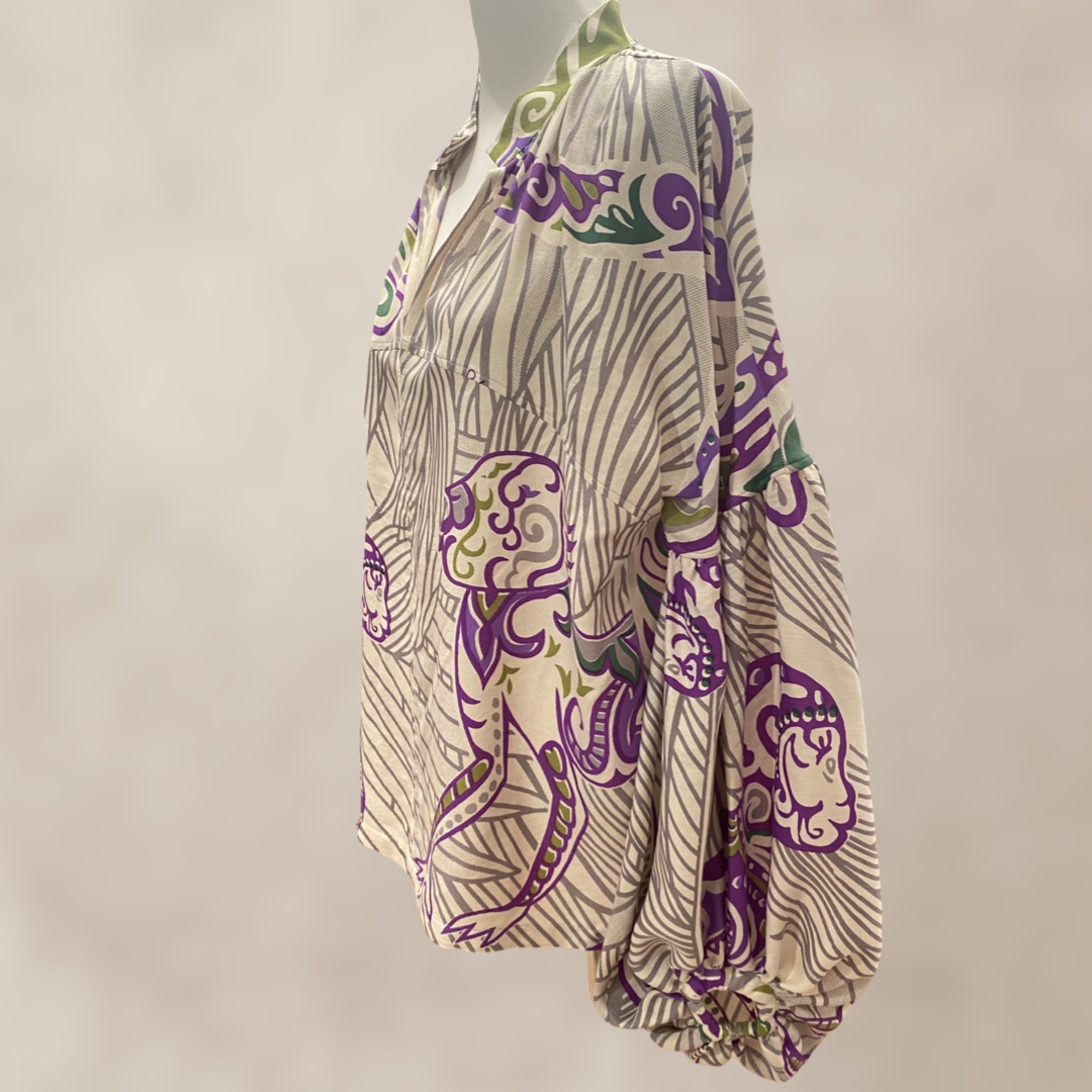 Bluse JUNGLE LOVE GREEN mit Ballon-Ärmeln Seide, Limited Stella Esvara