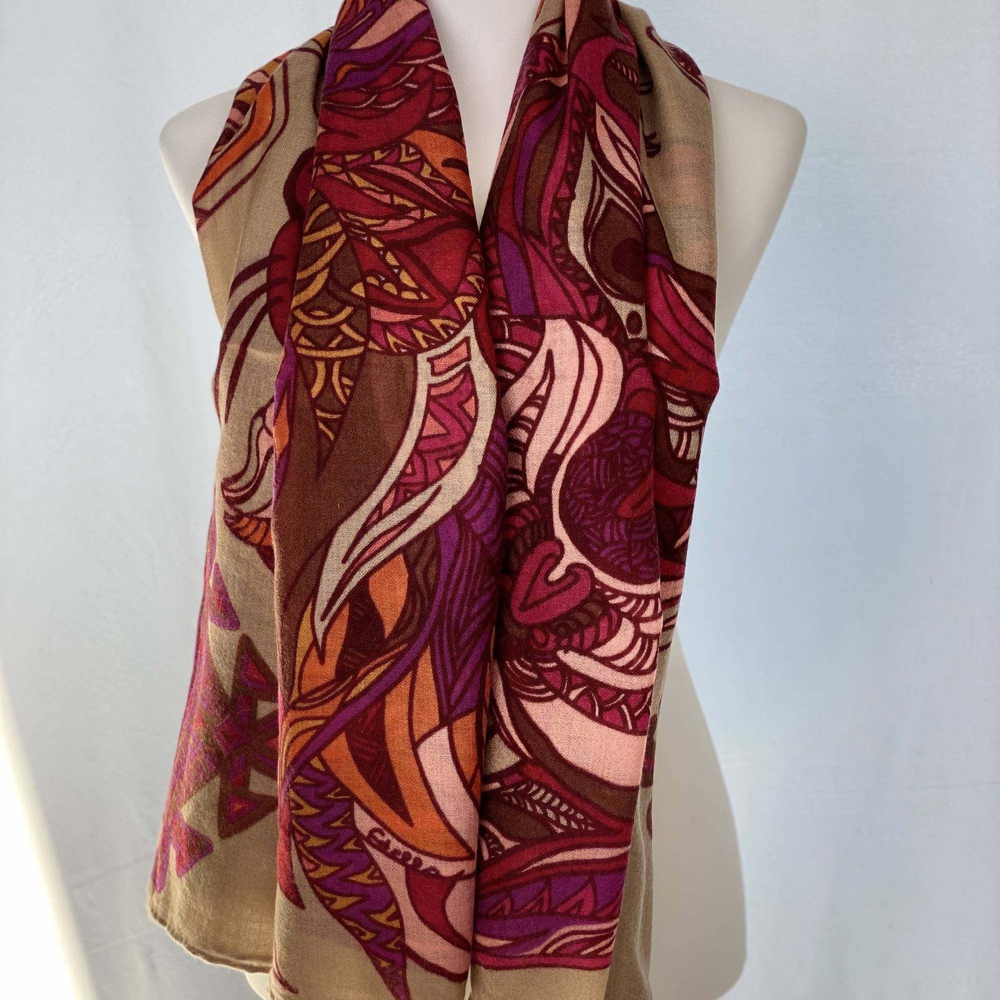 Carré Tuch, 100%  Kaschmir WILD LIFE,  150x150, Orange-Beige-pink, Limitiert