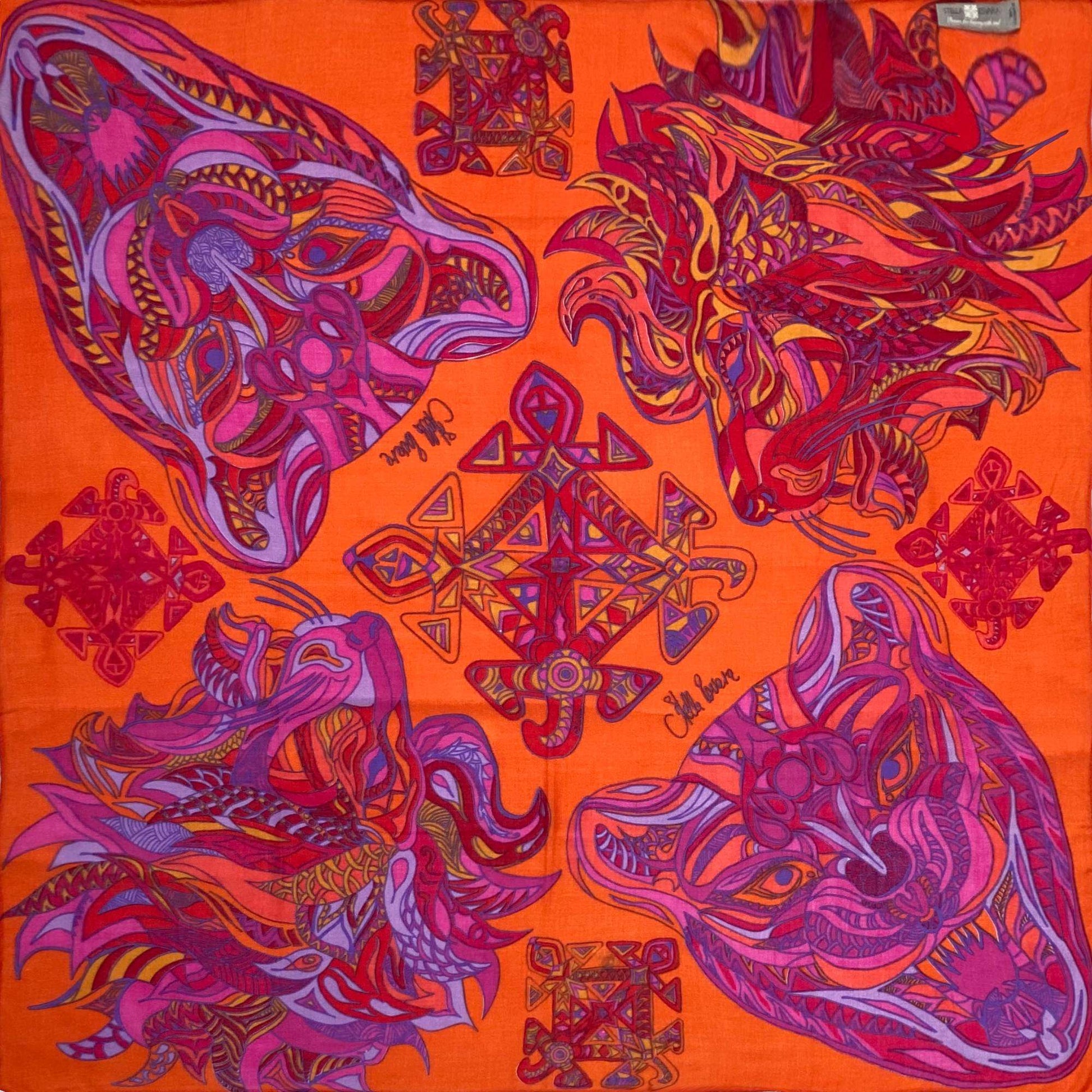 Kaschmir Tuch WILD LIFE, Carre 150 x 150 cm, Orange, limitiert 5 Stück