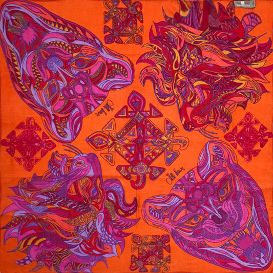 Kaschmir Tuch WILD LIFE, Carre 150 x 150 cm, Orange, limitiert 5 Stück