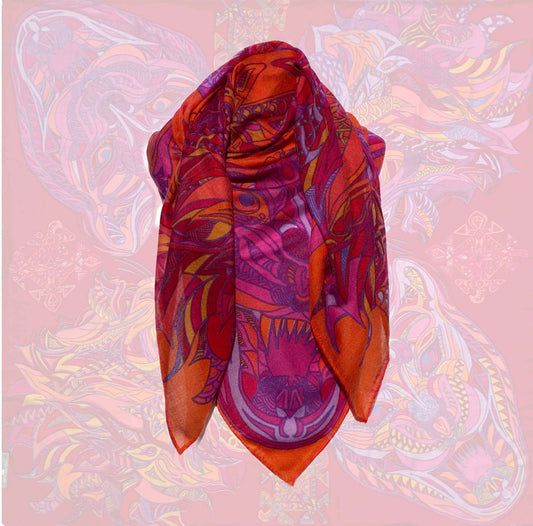 Kaschmir Tuch WILD LIFE, Carre 150 x 150 cm, Orange, limitiert 5 Stück