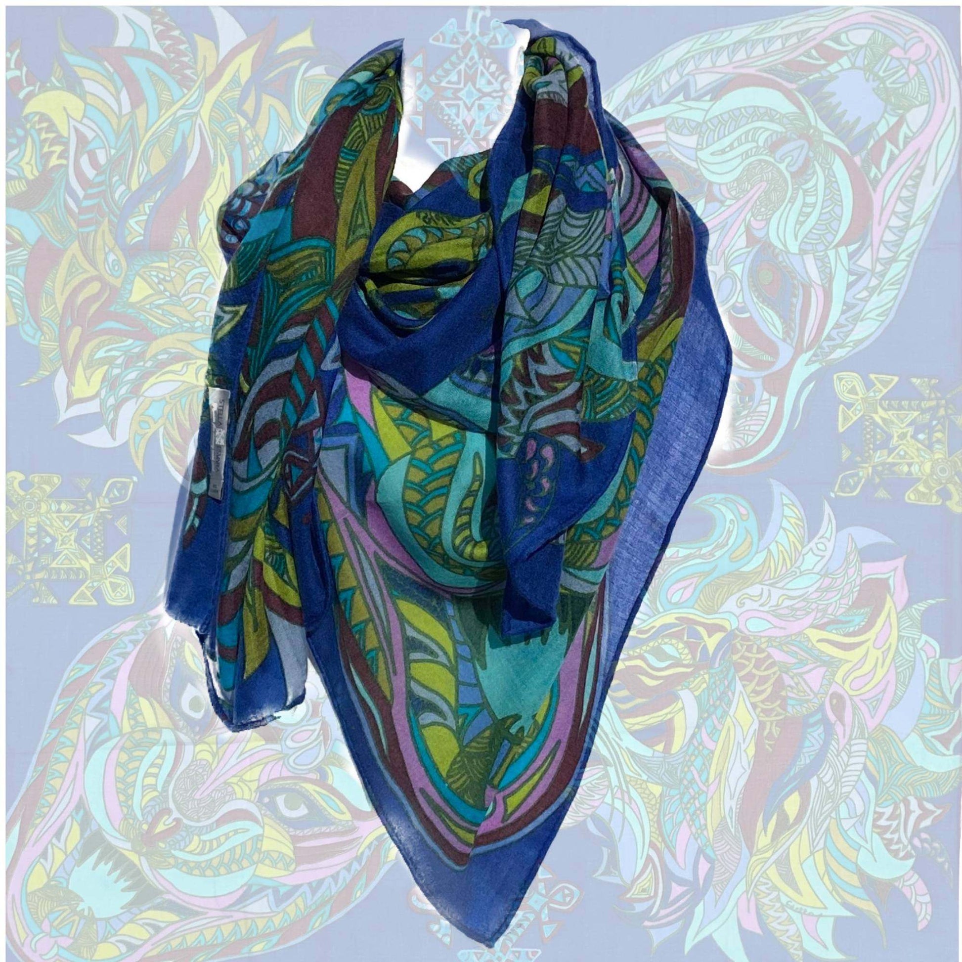 cashmere caréeWILD LIFE Kaschmir Carre Tuch, grün & pistazie & blau, limitiert 4/5